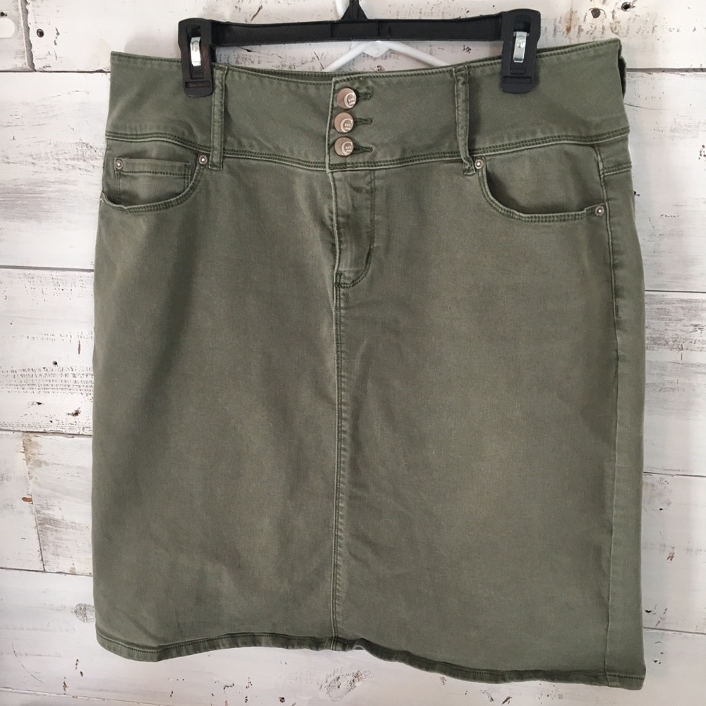Olive Green High Waisted Jean Straight Skirt